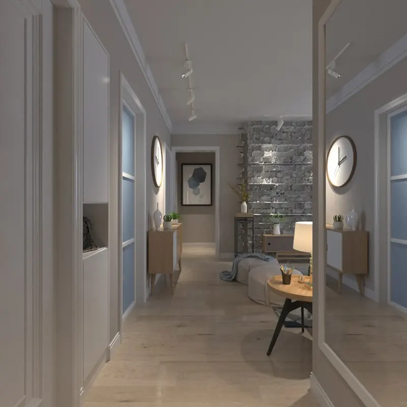 Corridor leading to the stone-walled living room in a private villa