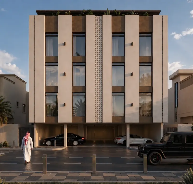 Façade of a four-storey residential building in Al Khobar